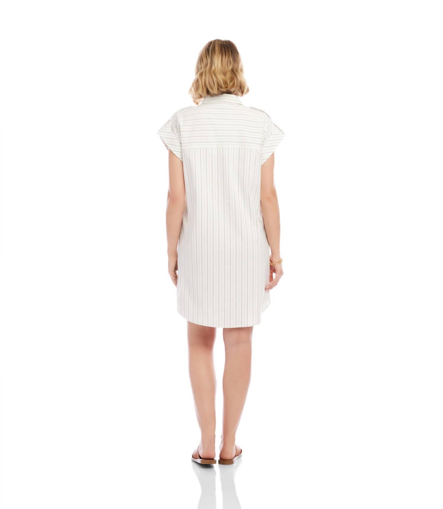 Karen Kane Stripe Cap Sleeve Shirtdress in off white with black - women's dress - view 4