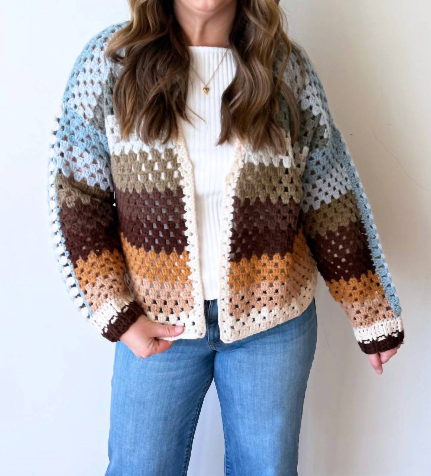 Elan - Color Block Open Knit Cardigan