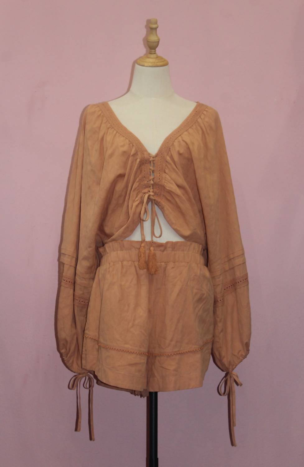 LUCCA Women's Blousan Sleeve Top And Shorts in peachy - women's sleepwear
