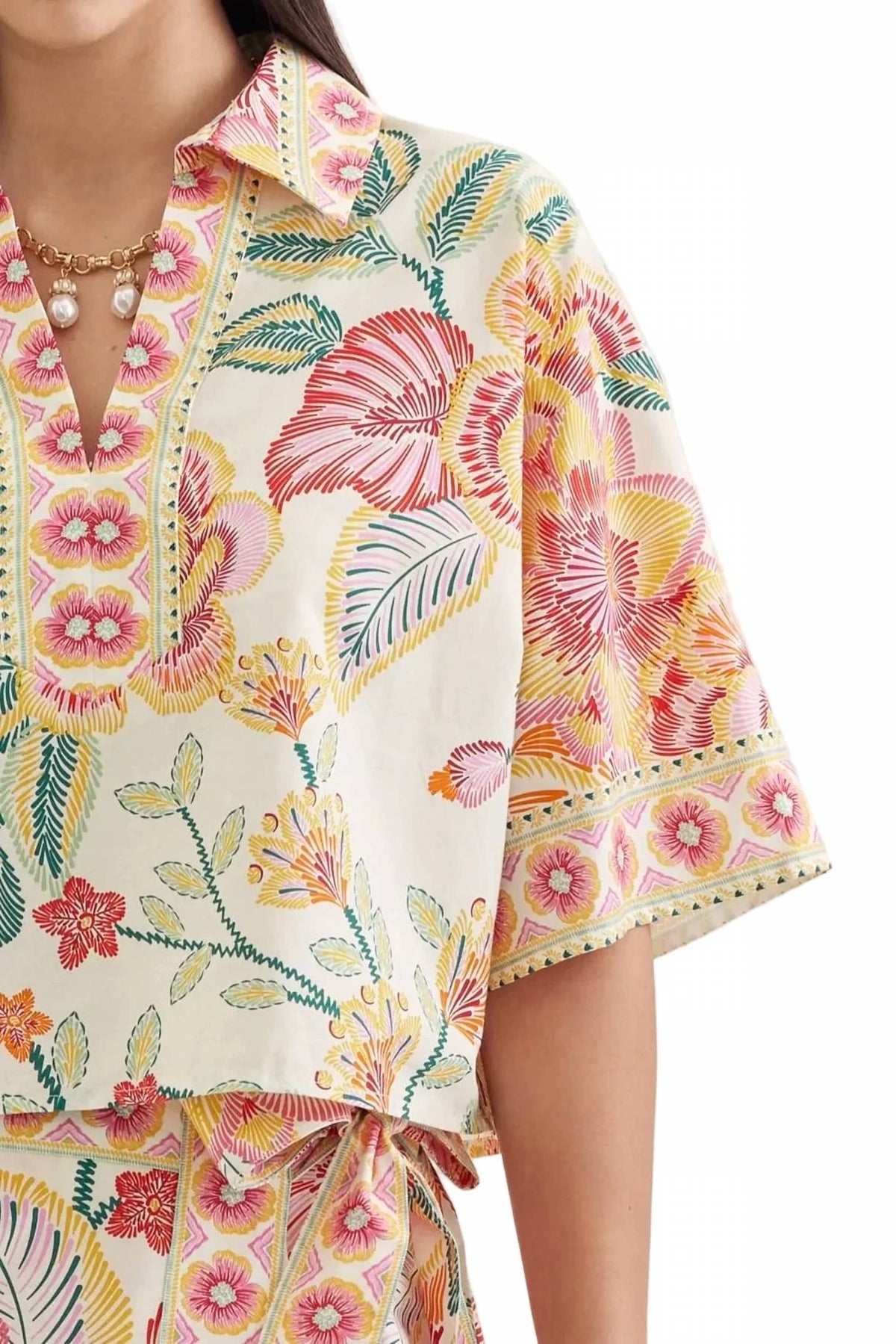 Entro - Botanical Print Short Sleeve Top