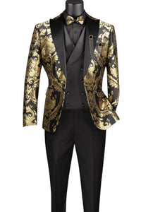 Vinci Philosophy Men's Fit 3 Piece Suit With Bow Tie in black - men's jacket