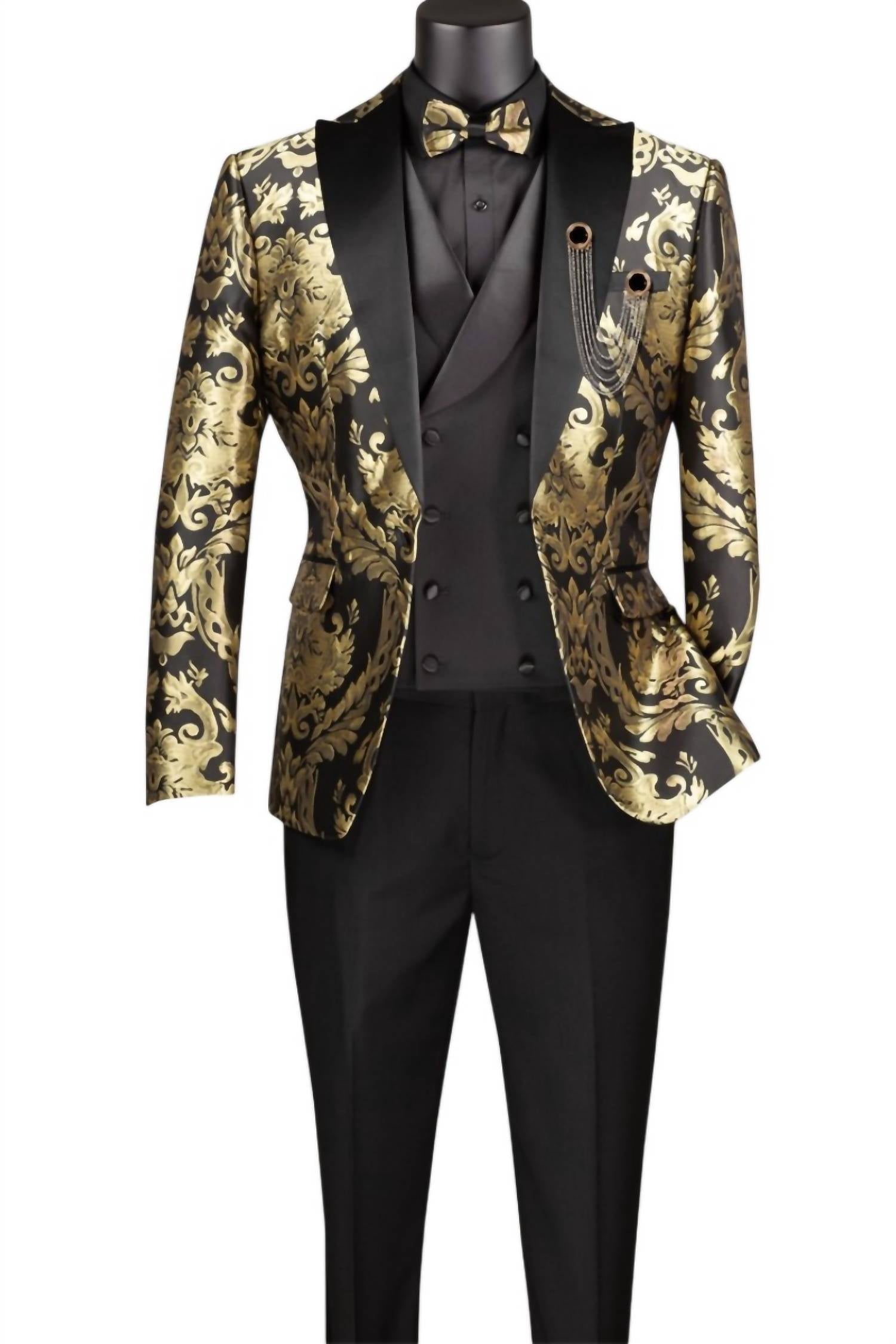 Vinci Philosophy Men's Fit 3 Piece Suit With Bow Tie in black - men's jacket