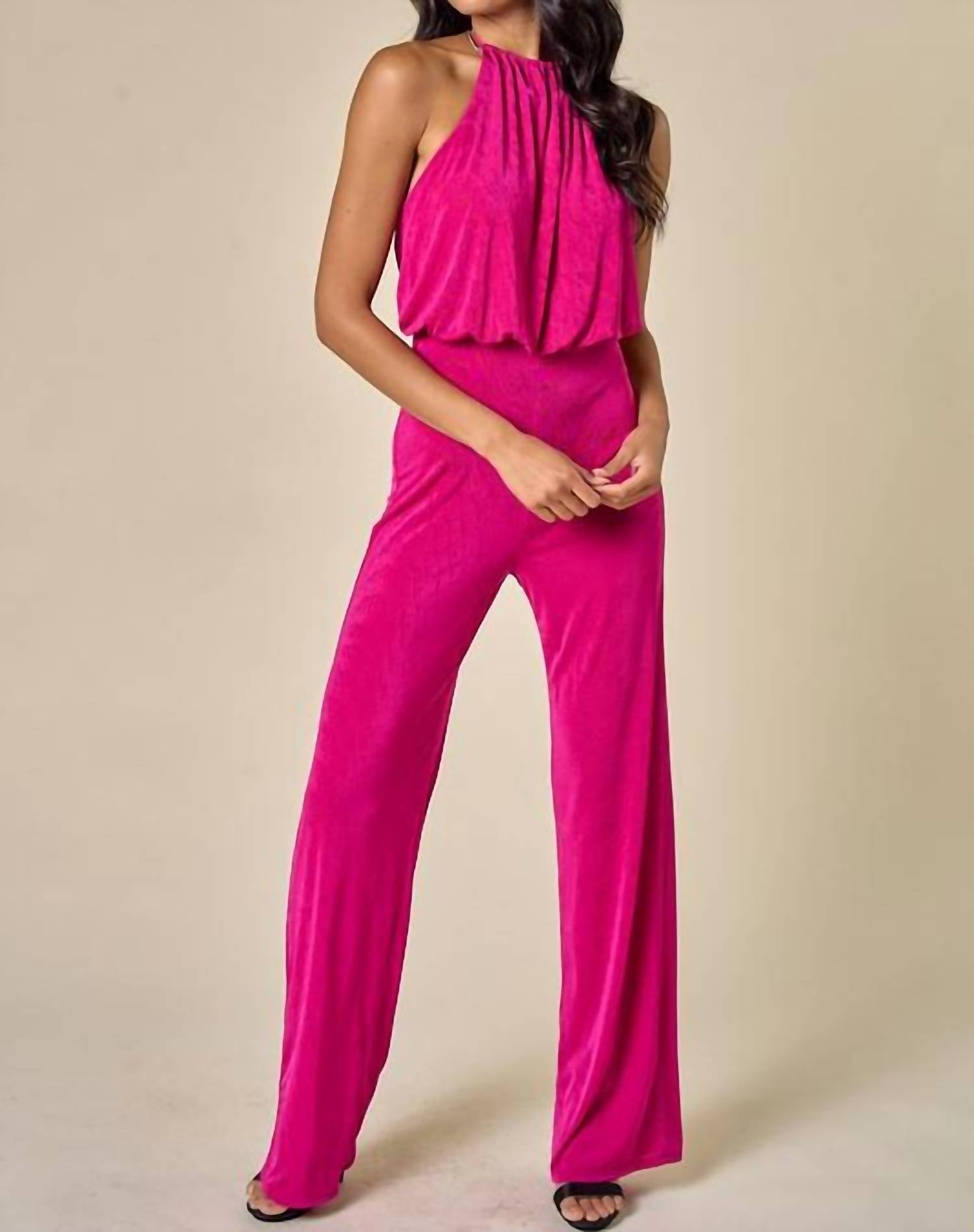 Blue Blush - Halter Neck Open Back Jumpsuit