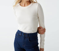 Michael Stars Orion Long Sleeve Tee in white - women's long sleeve top - detail view