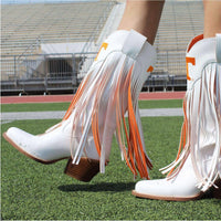 Vaccari Boots Women's Kacey Tennessee Fringe Cowgirl Boots in white - women's shoe - detail view