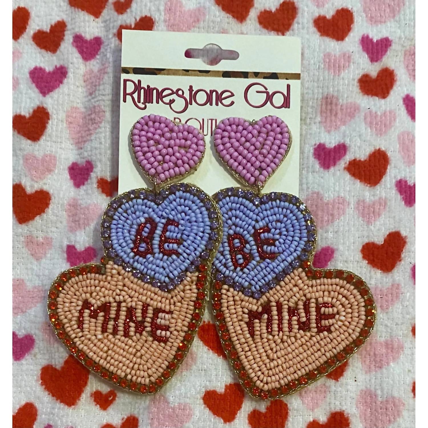Bosuk Jewlery Women's Be Mine Beaded Conversation Heart Valentine Earrings in pink - women's jewelry - detail view
