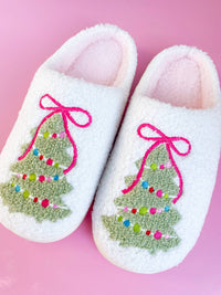 Rock Paper Scissors Women's Bow Christmas Tree Slipper in pink - women's shoe