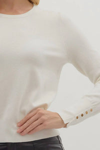 Entro - Solid Button Detail Cuff Long Sleeve Top