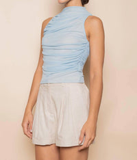 Fore Collection Ruched Mesh Tank Top in blue - women's tank top - alternate view