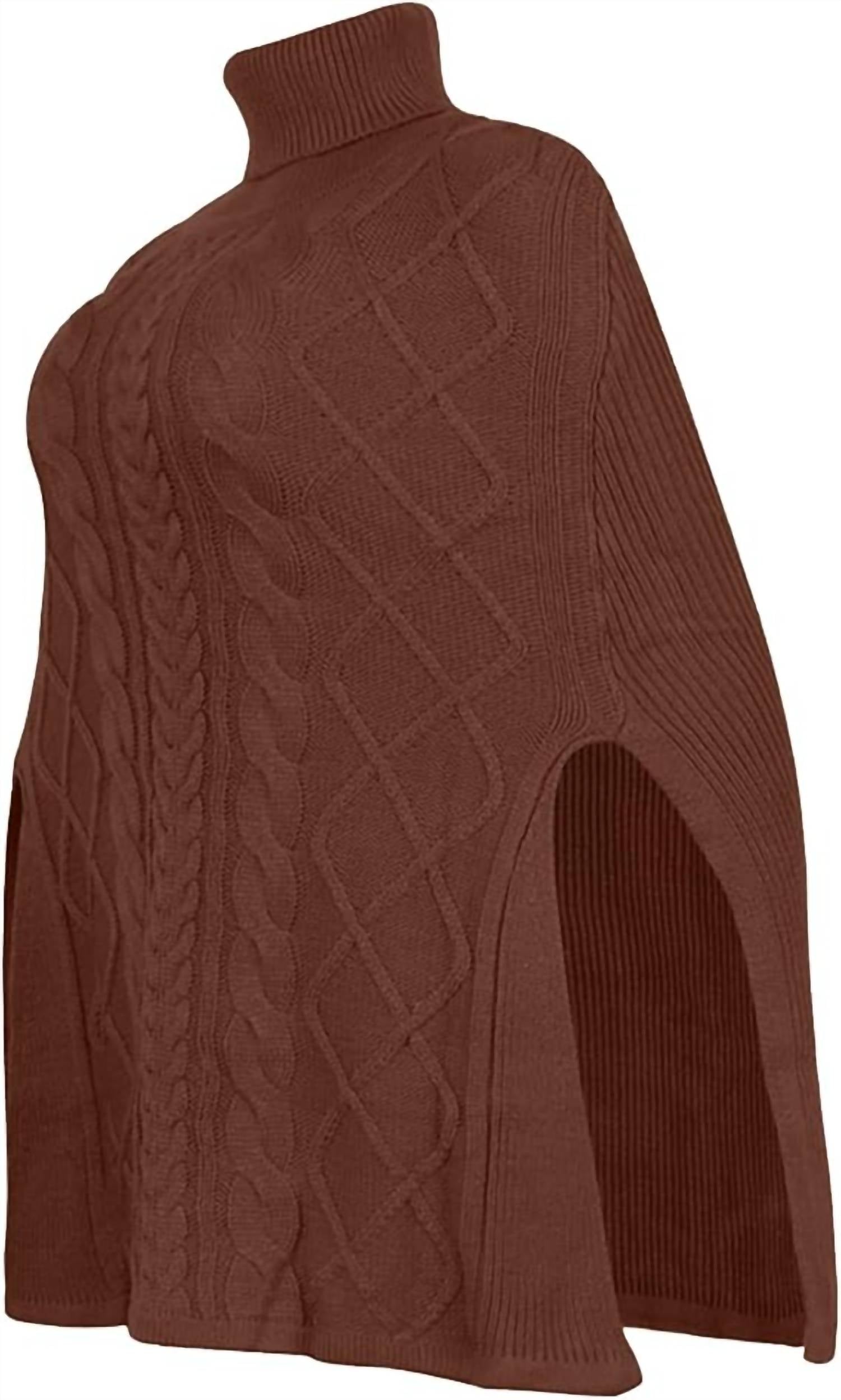 Ninexis - Pullover Poncho Cable Knit Turtleneck Sweater