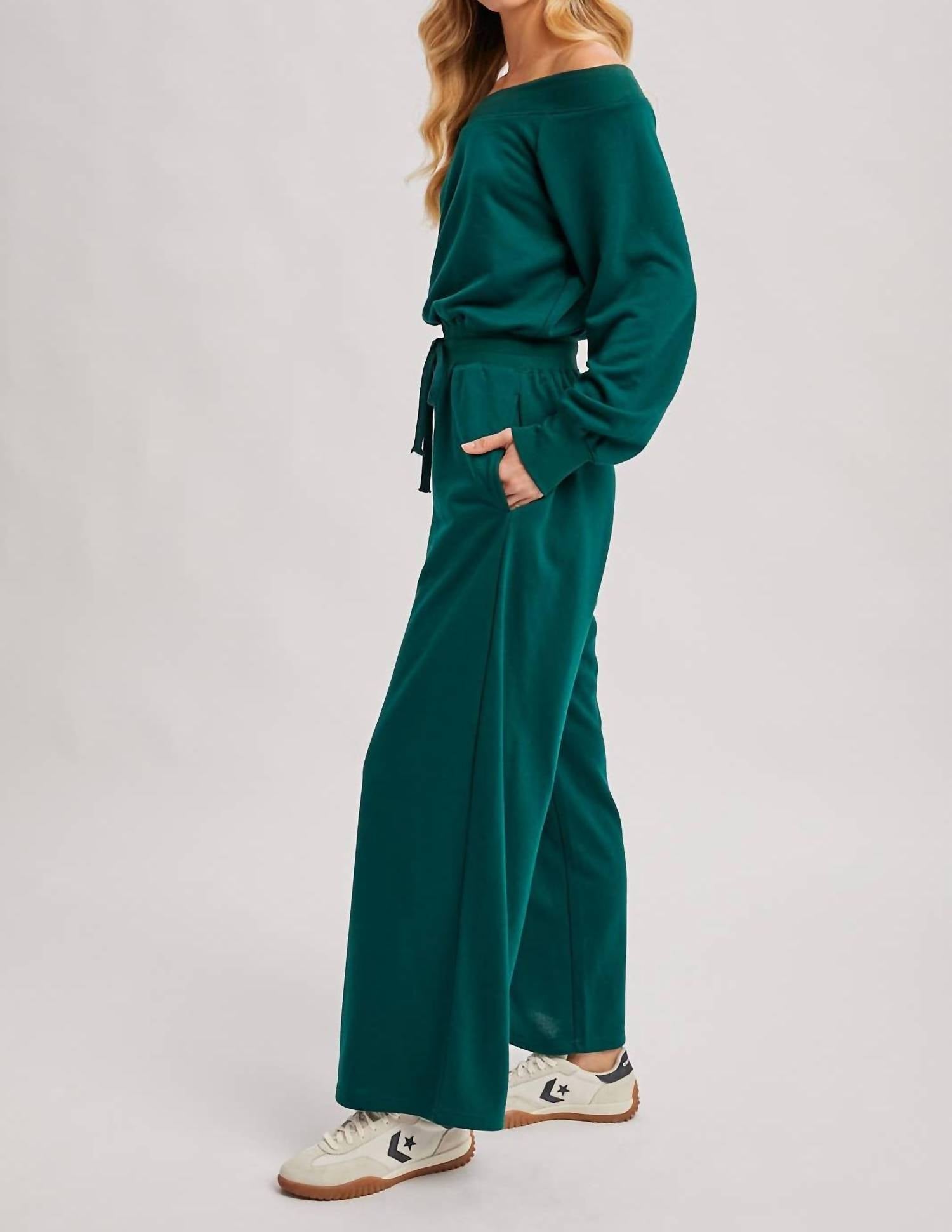 Bluivy - Wide Neck Off the Shoulder Knit Jumpsuit