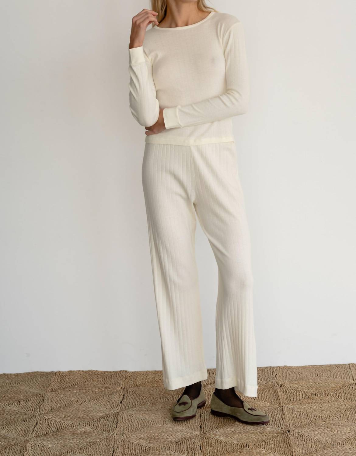 DONNI. Pointelle Long Sleeve Top in creme 1 - women's long sleeve top - view 4