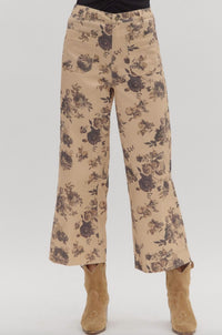 entro Floral Pattern Ankle-Length Pants in beige - women's pants - alternate view