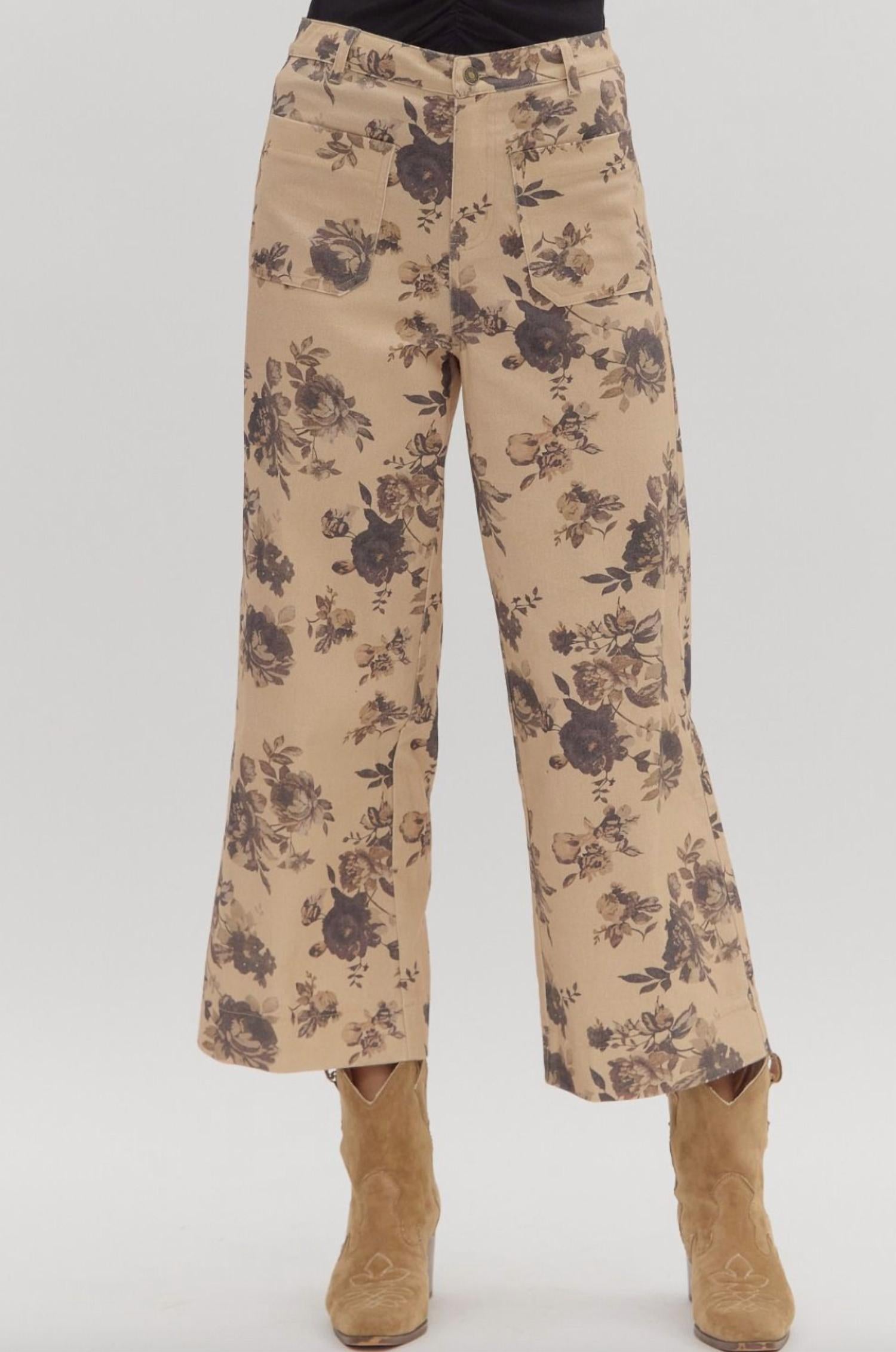 entro Floral Pattern Ankle-Length Pants in beige - women's pants - alternate view