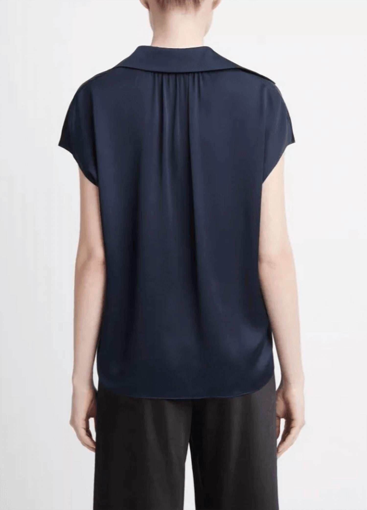 Vince - Silk Cap-Sleeve Ruched-Back Blouse