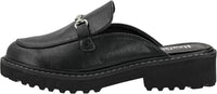 Corkys Footwear Womens Wingin It Heeled Mule in black smooth - women's shoe - detail view