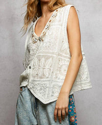 Pol - Boho Crochet Lace Trim Embellishment Vest Top