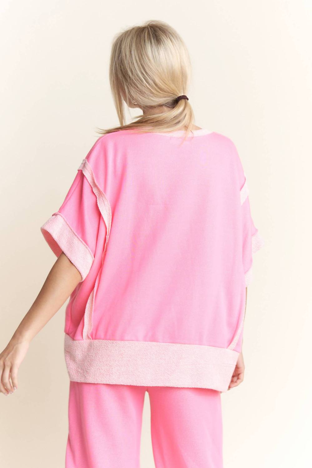 J.Her - Loopterry V-neck Relaxed Fit Half Sleeve Top