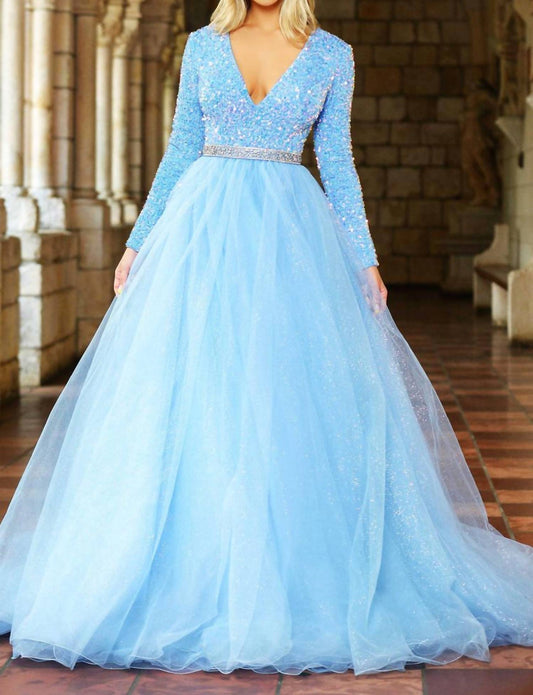 Ava Presley - Long Sleeve Sequined Prom Dress