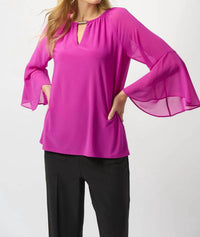 Joseph Ribkoff - Keyhole Neckline 3/4 Sleeves Chiffon Top