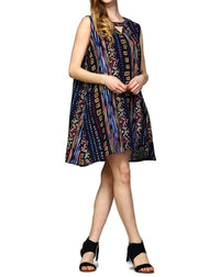 Velzera - Tribal Sleeveless Keyhole Mini Dress
