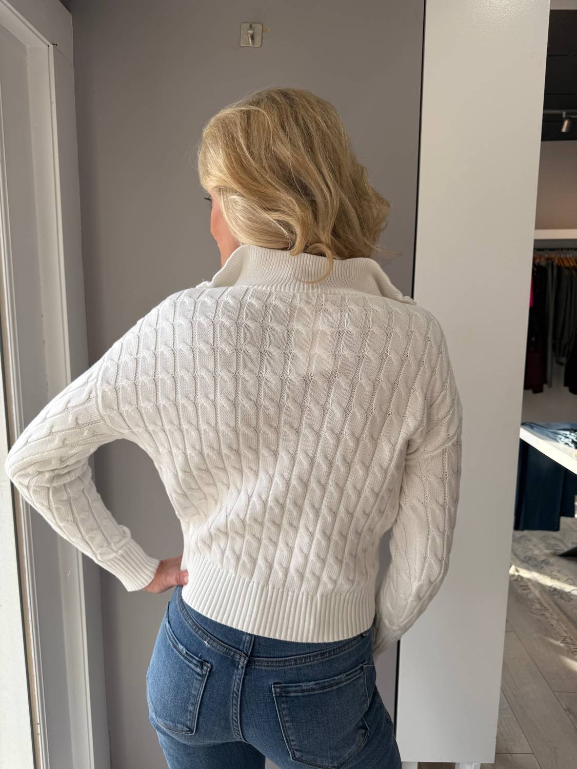 J. Society Poppy Cable Long Sleeve Sweater in white - women's sweater - detail view