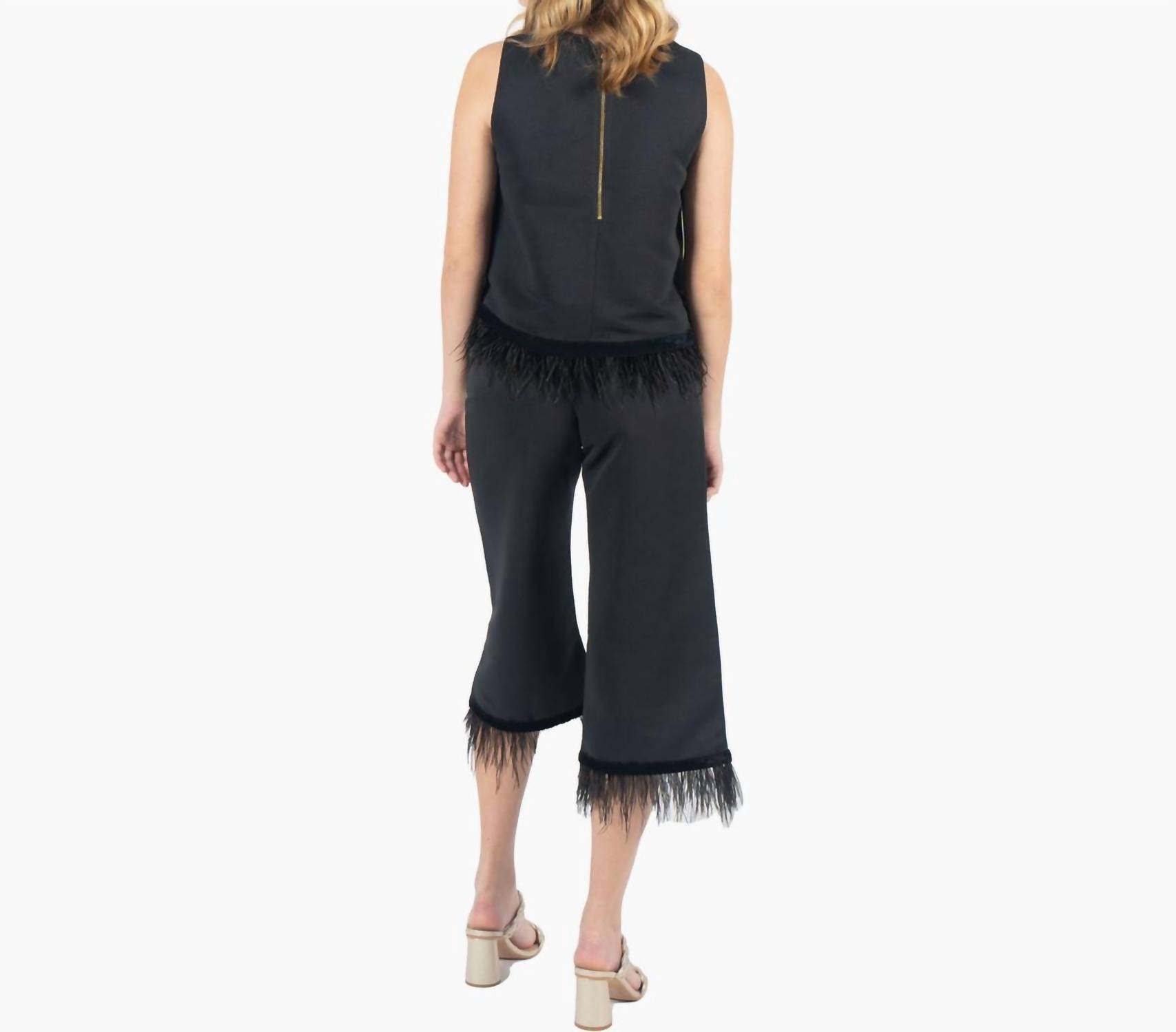 SIDE ZIP FEATHER FRINGE PARTY PANT