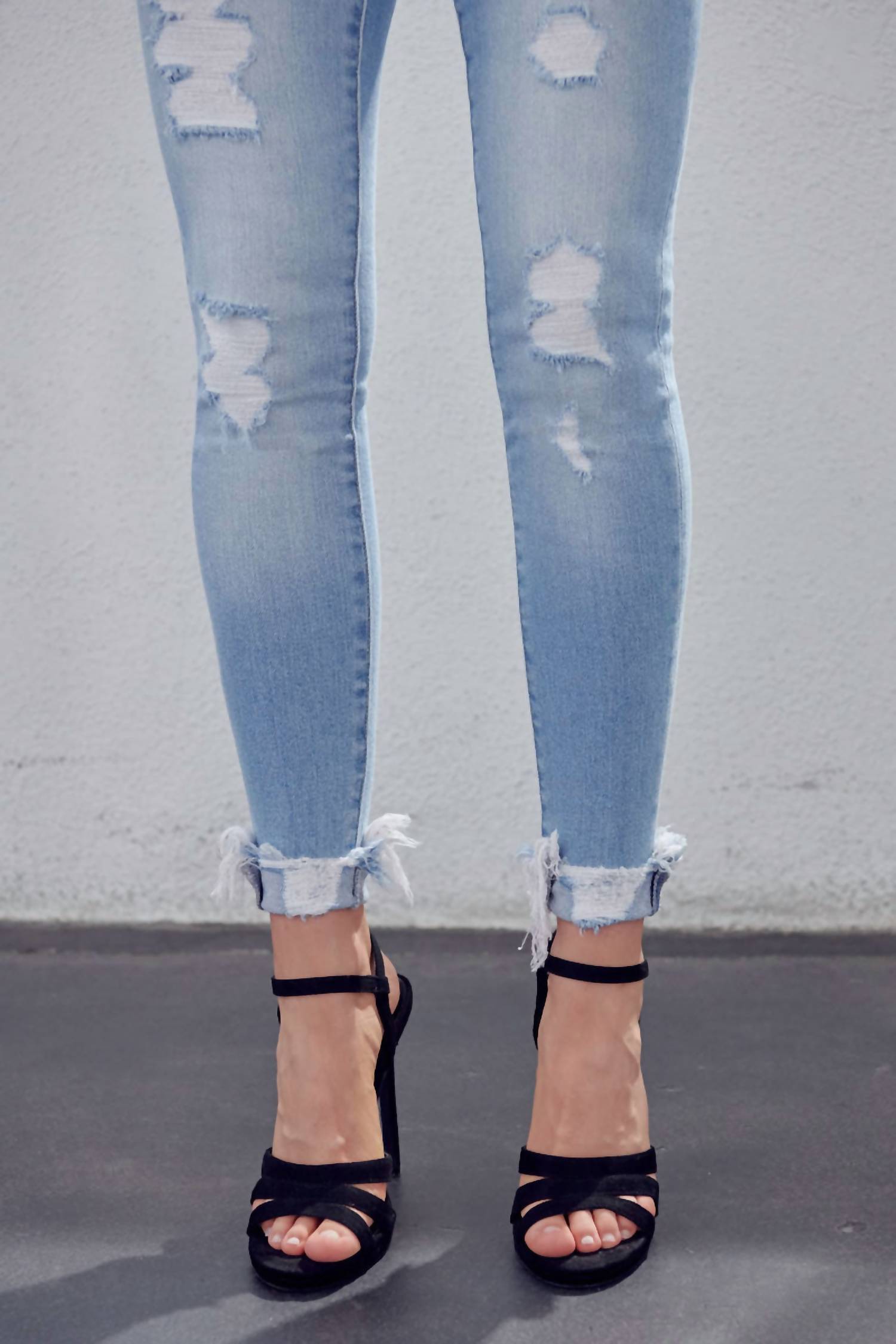 Kancan - Mid-rise Ankle Skinny Jeans With Destruction Detailing & Frayed Hem