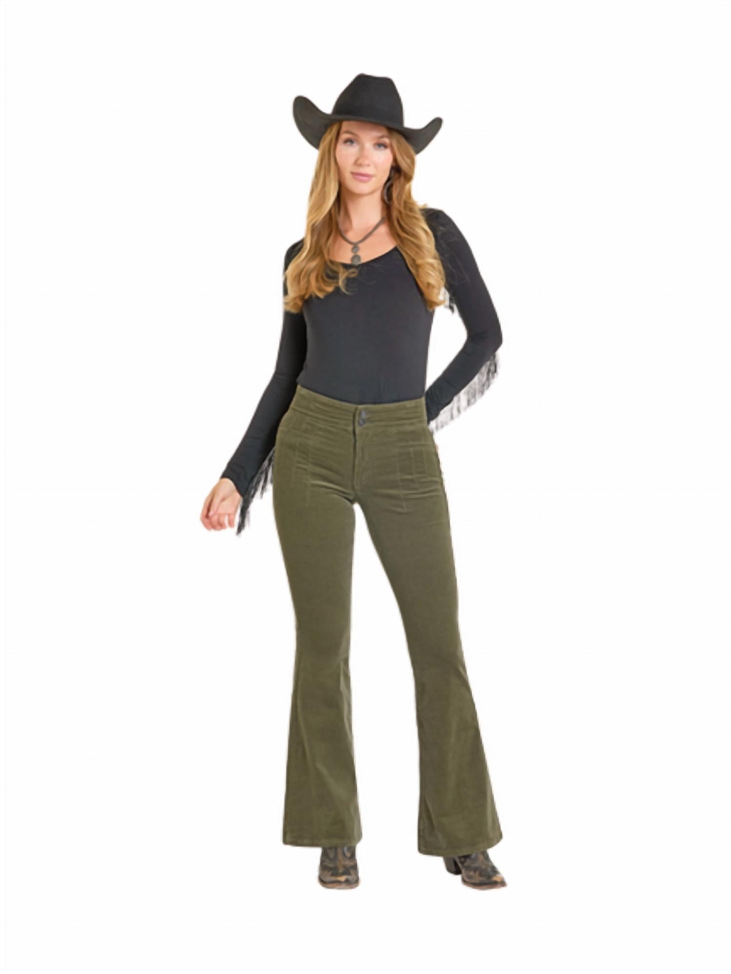 Rock & Roll Denim - Women's Corduroy Button Flare Jeans