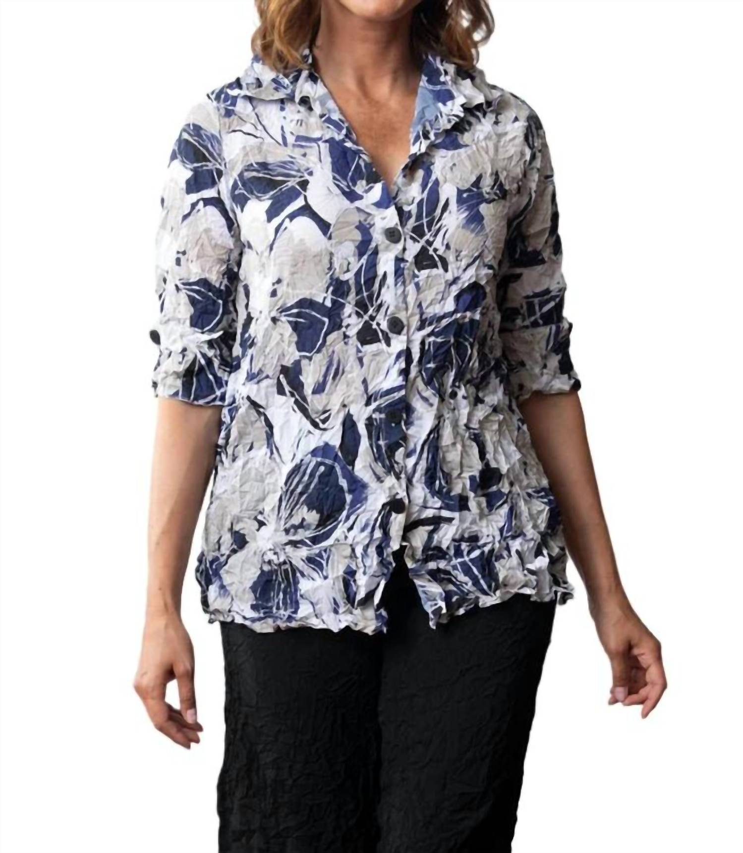 Olivia Dar - Crimped Crepe Floral Casey Tunic Shirt