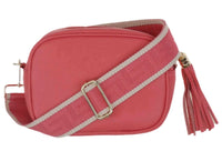 Made in Italy Women's Woven Guitar Style Bag Strap in italy women s woven guitar style bag strap in coral - women's item - detail view