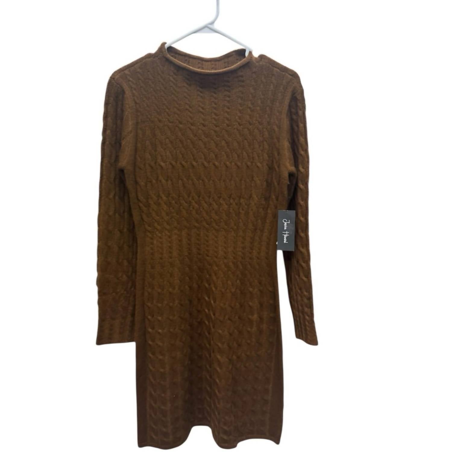 Jessica Howard Mockneck Long Sleeve Mini Dress in brown - women's dress - detail view