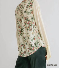 Umgee - Mixed Floral Print Half-button Front Top