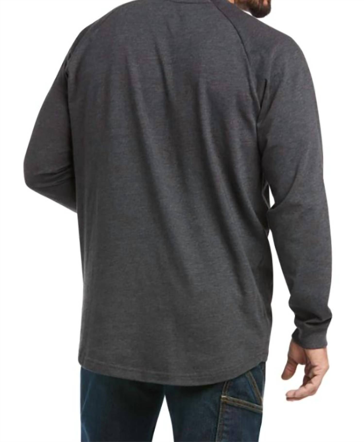 ARIAT Men's Rebar Cotton Strong Graphic Team Top in charcoal green - men's shirt - detail view