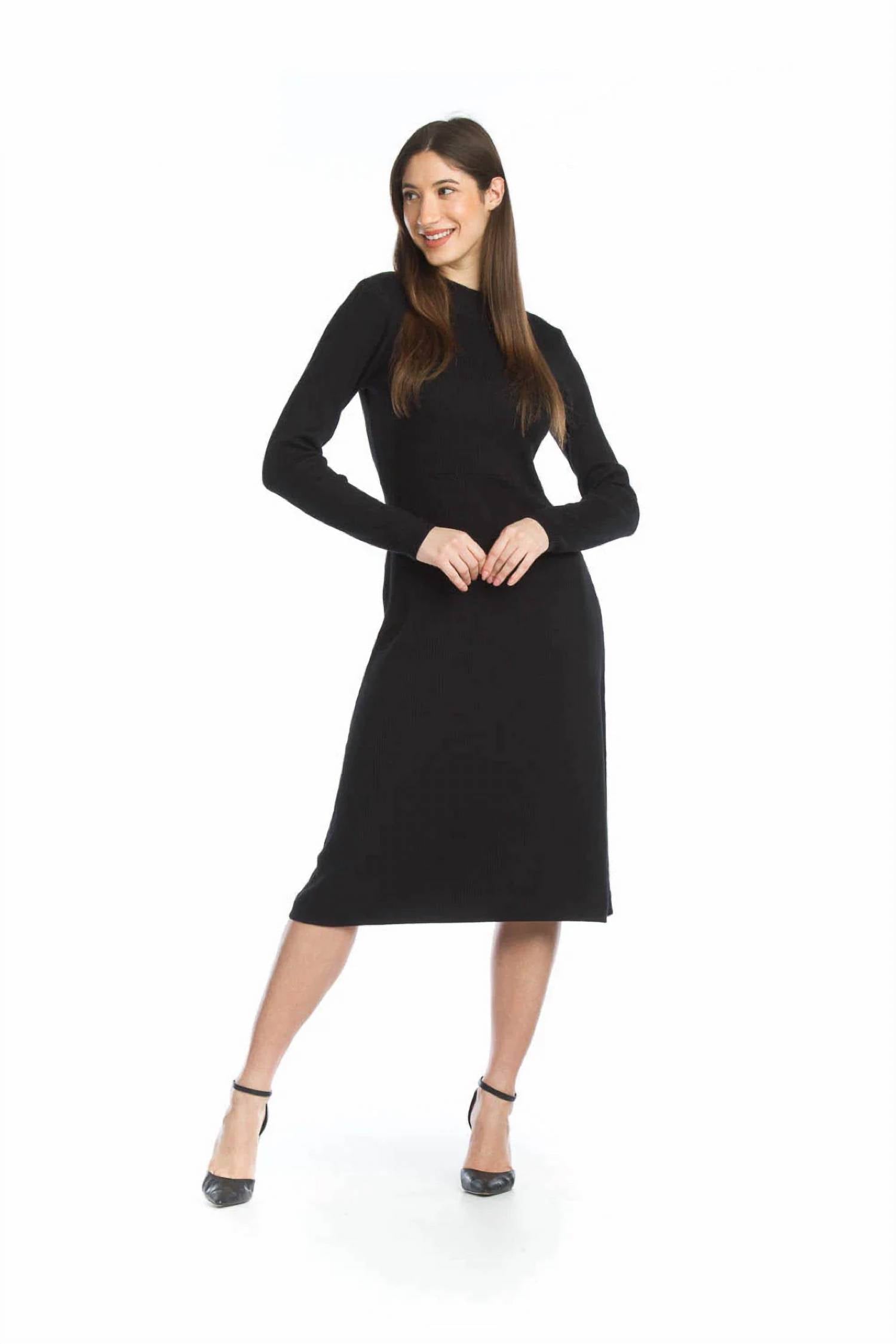Papillon - Ribbed Midi Fit & Flare Mock Neck Sweater Dress