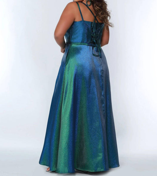 Sydney'S Closet - A-line Scoop Neck Shimmering Dress - Plus