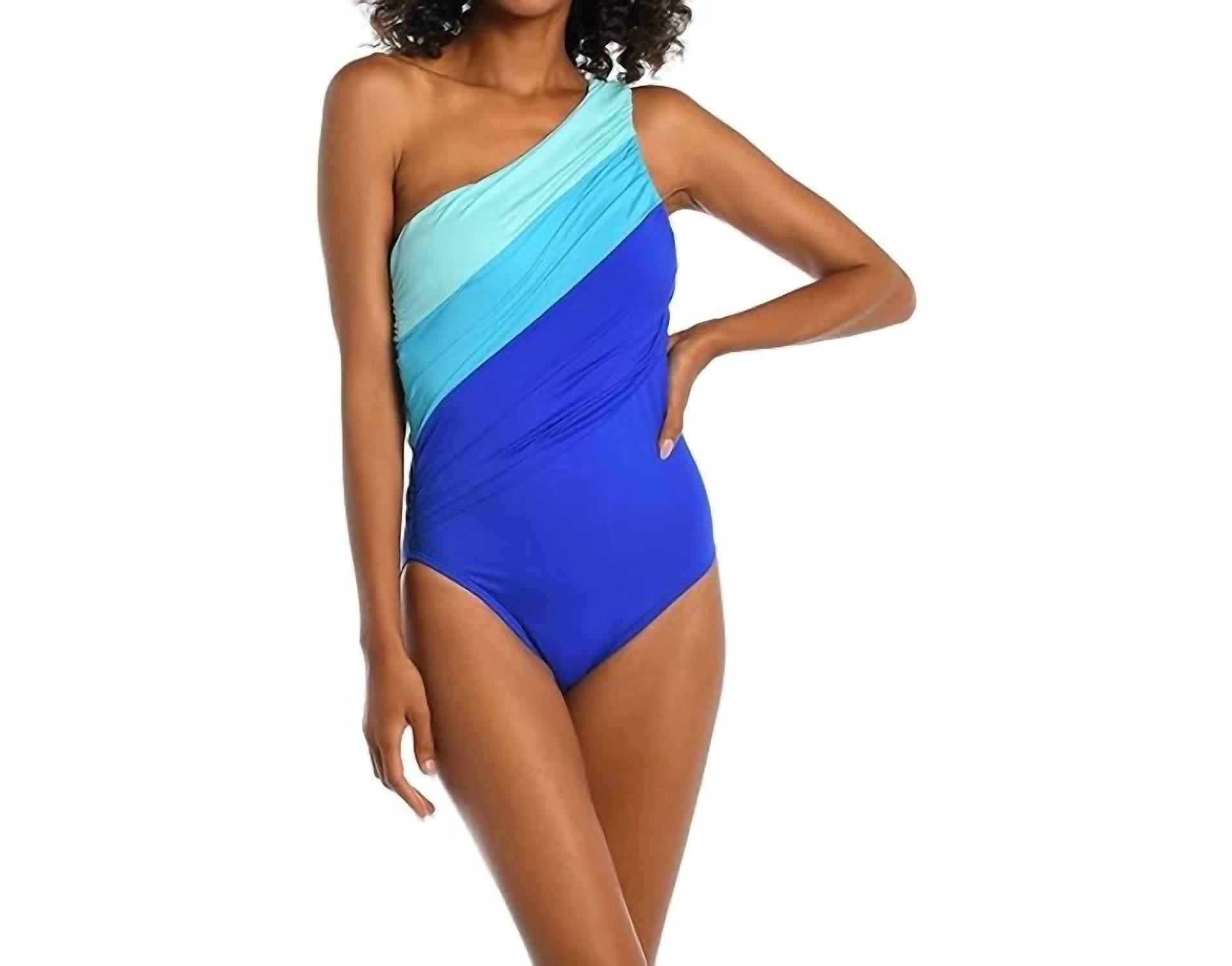 La Blanca Womens Tummy Control Single Shoulder One Piece Swimsuit in blue - women's swimwear