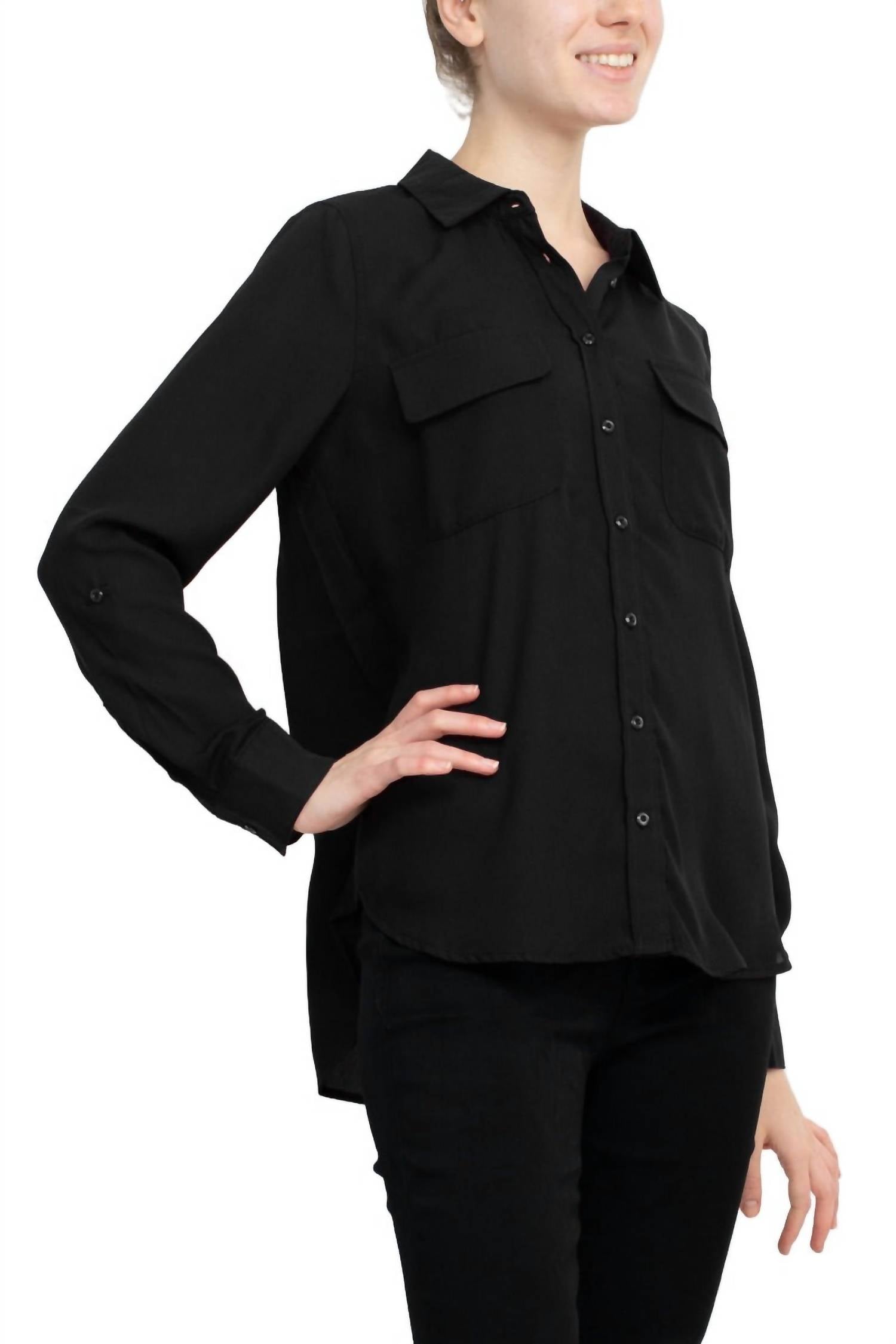 Magaschoni - Collar Neck Long Sleeves Front Button Detail Top