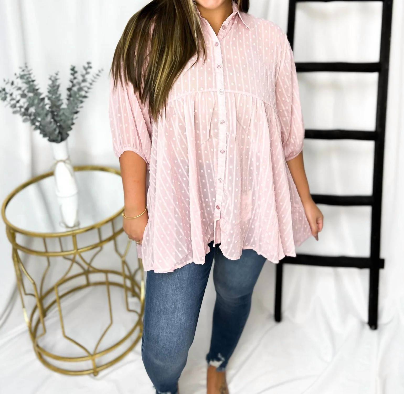 Umgee - Sheer Quarter Sleeve Button Down Tunic
