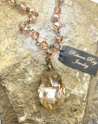 Rebecca Ray Jewelry - Women's Vintage Look Crystal Teardrop Charm Necklace