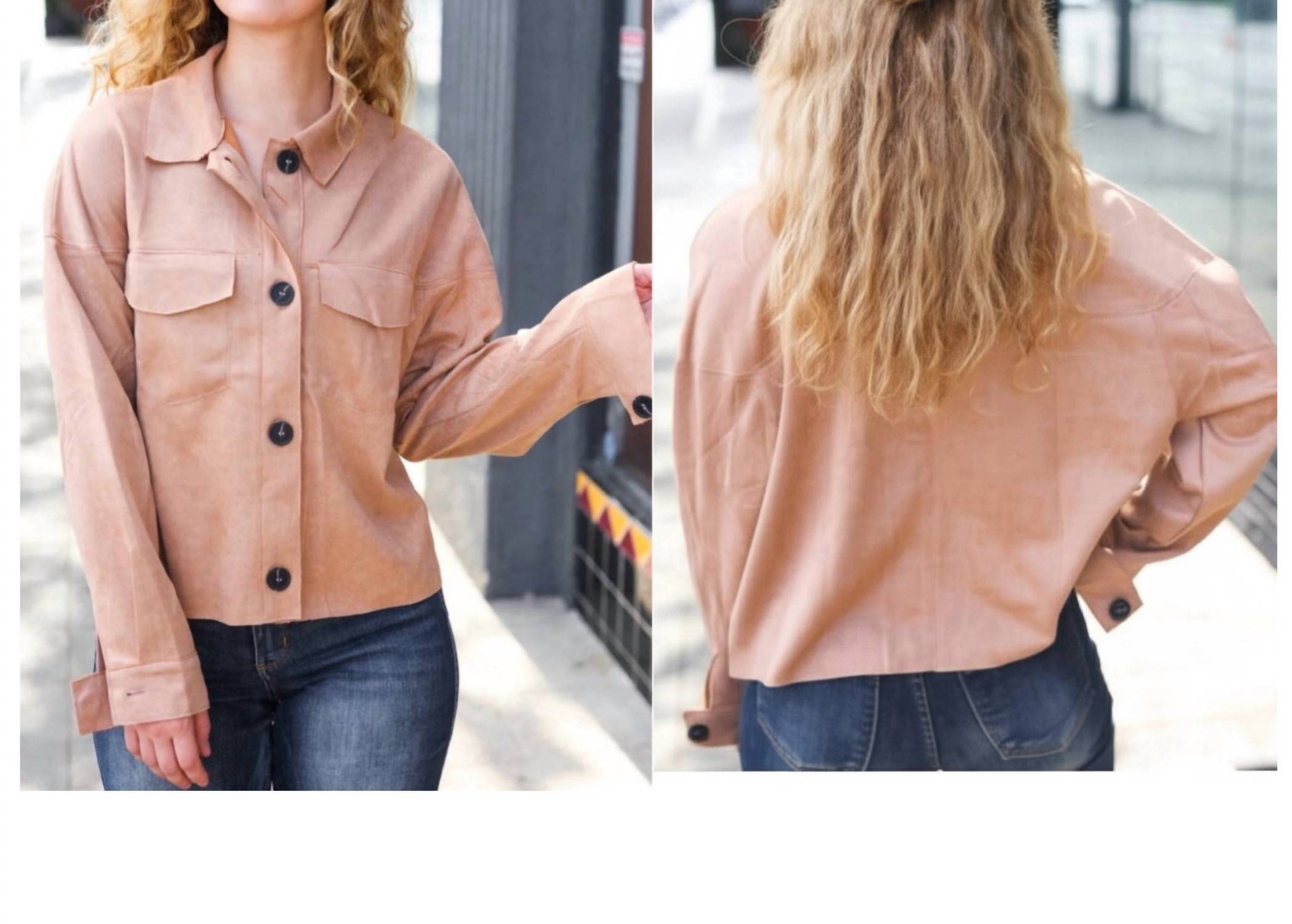 Sugarfox - Faux Suede Cropped Light Jacket