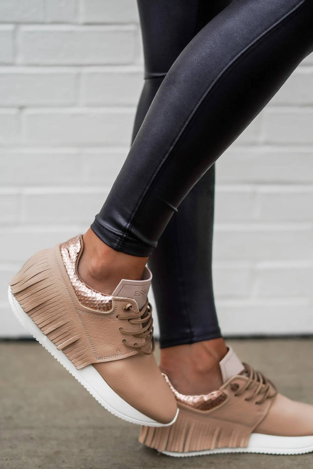 ESSEutESSE Women's Fringe Sneaker in nude - women's sneaker - detail view