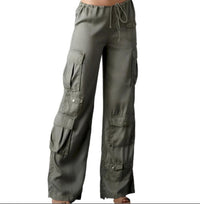 BLUE REVIVAL Wide Leg Cargo Army Pants in green - women's pants