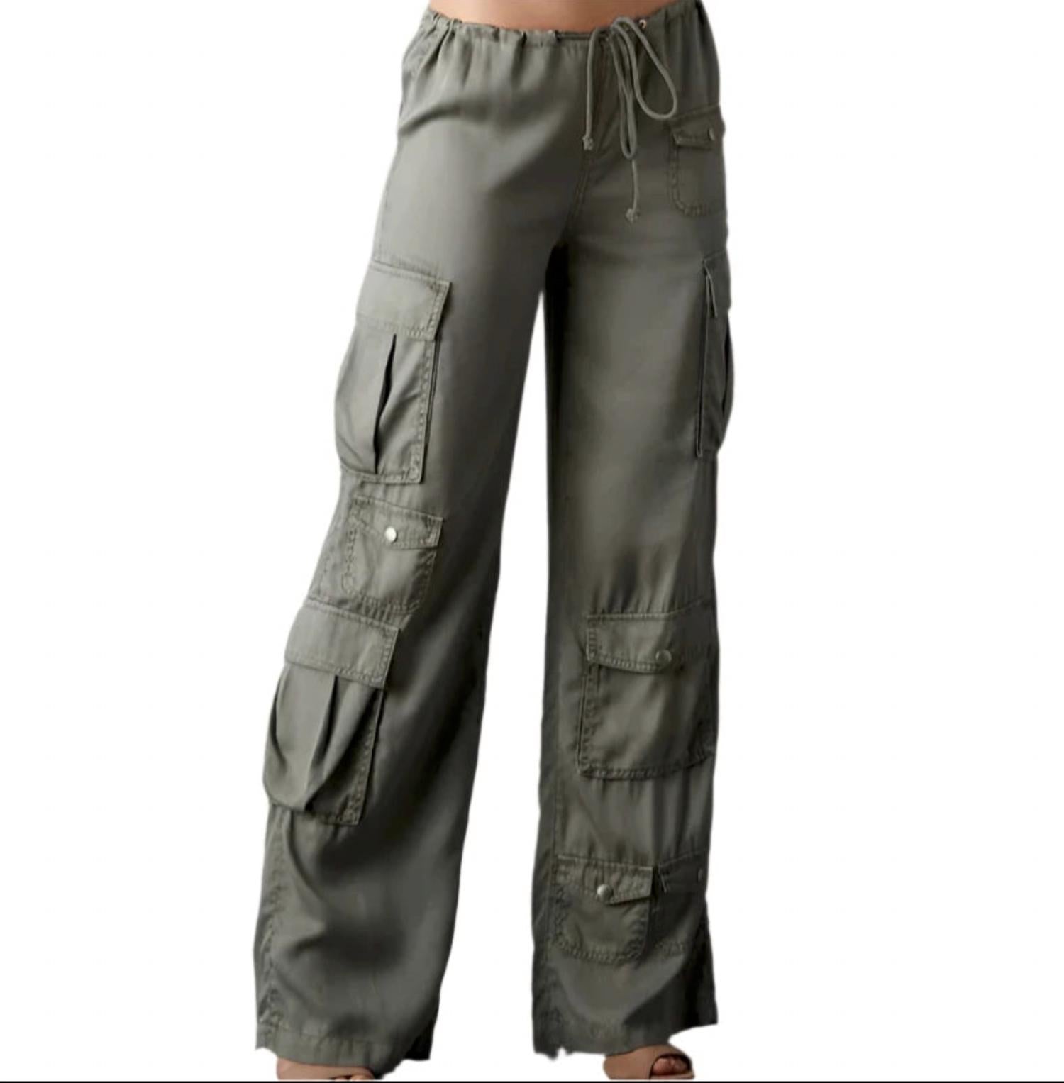 BLUE REVIVAL Wide Leg Cargo Army Pants in green - women's pants