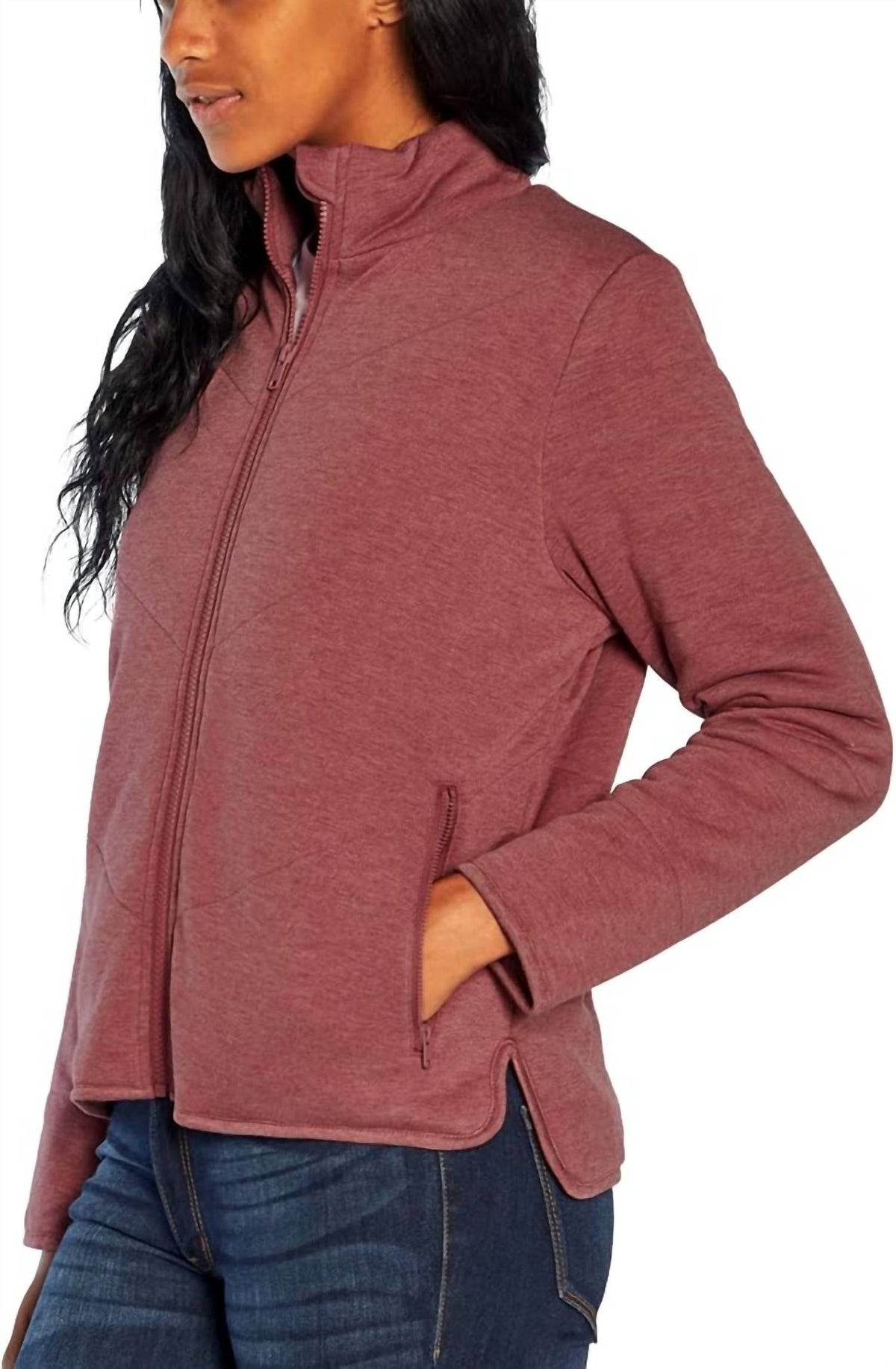 Three Dots - Quilted Fleece Mock Neck Jacket