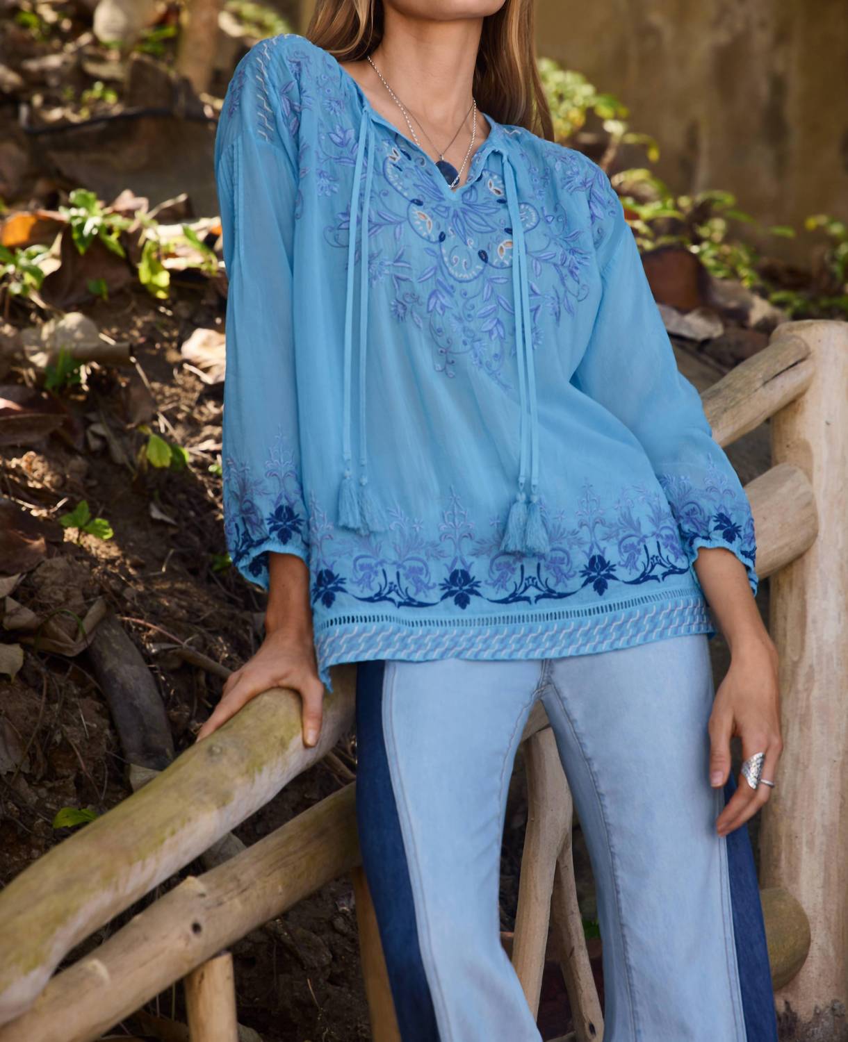 Johnny Was MARGOT BLOUSE in ethereal blue - women's blouse - view 5