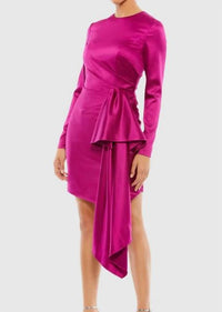 Mac Duggal - Asymmetrical Draped Long Sleeve Mini Dress