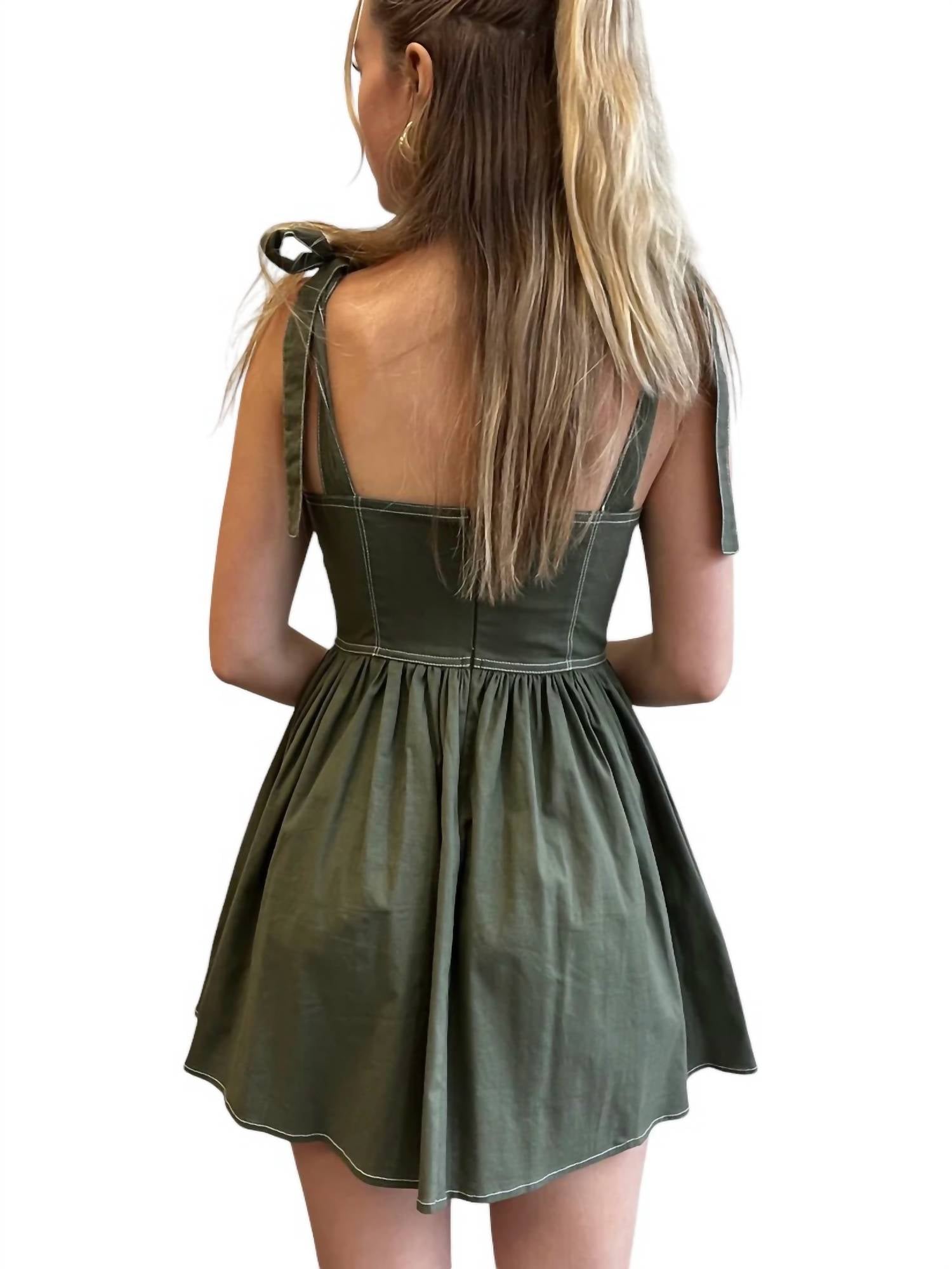 Idem Ditto - FIERCE POCKETED LINEN SHOULDER TIE MINI DRESS