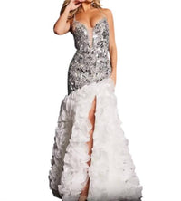 Jovani - Embellished Ruffled Cut Glass Gown