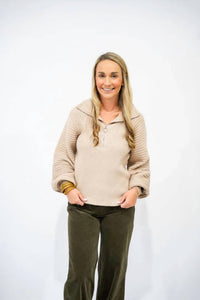 So Me - Half Zip Balloon Sleeve Sweater